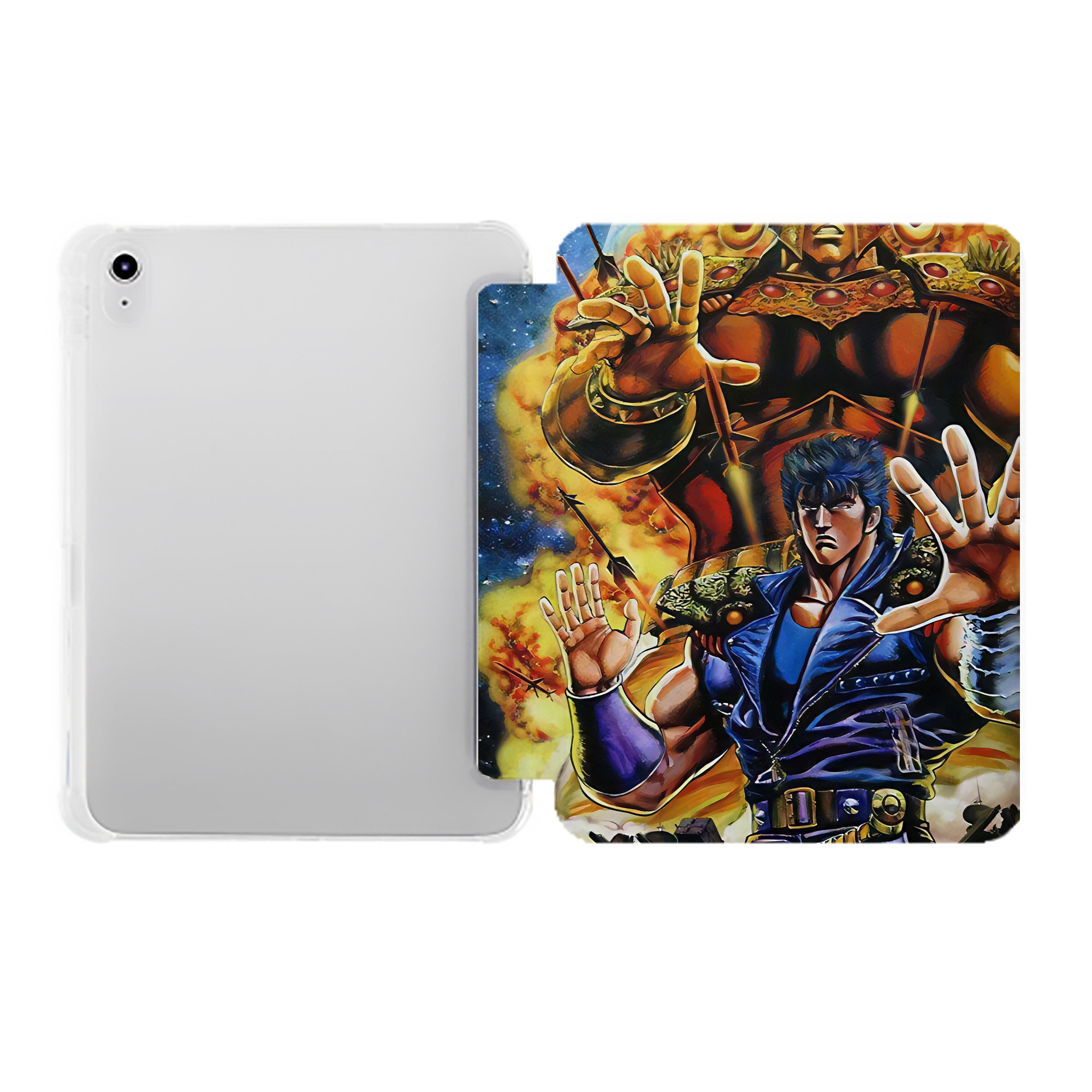 （画像用） 北斗の拳 Fist of the North Star IPad ケース ペン収納付き 三つ折りスタンド PUレザー×シリコン 対応機種9.5/10.5/10.9インチ